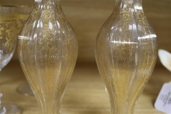 A pair of Bohemian gilt etched glass vases and assorted glassware